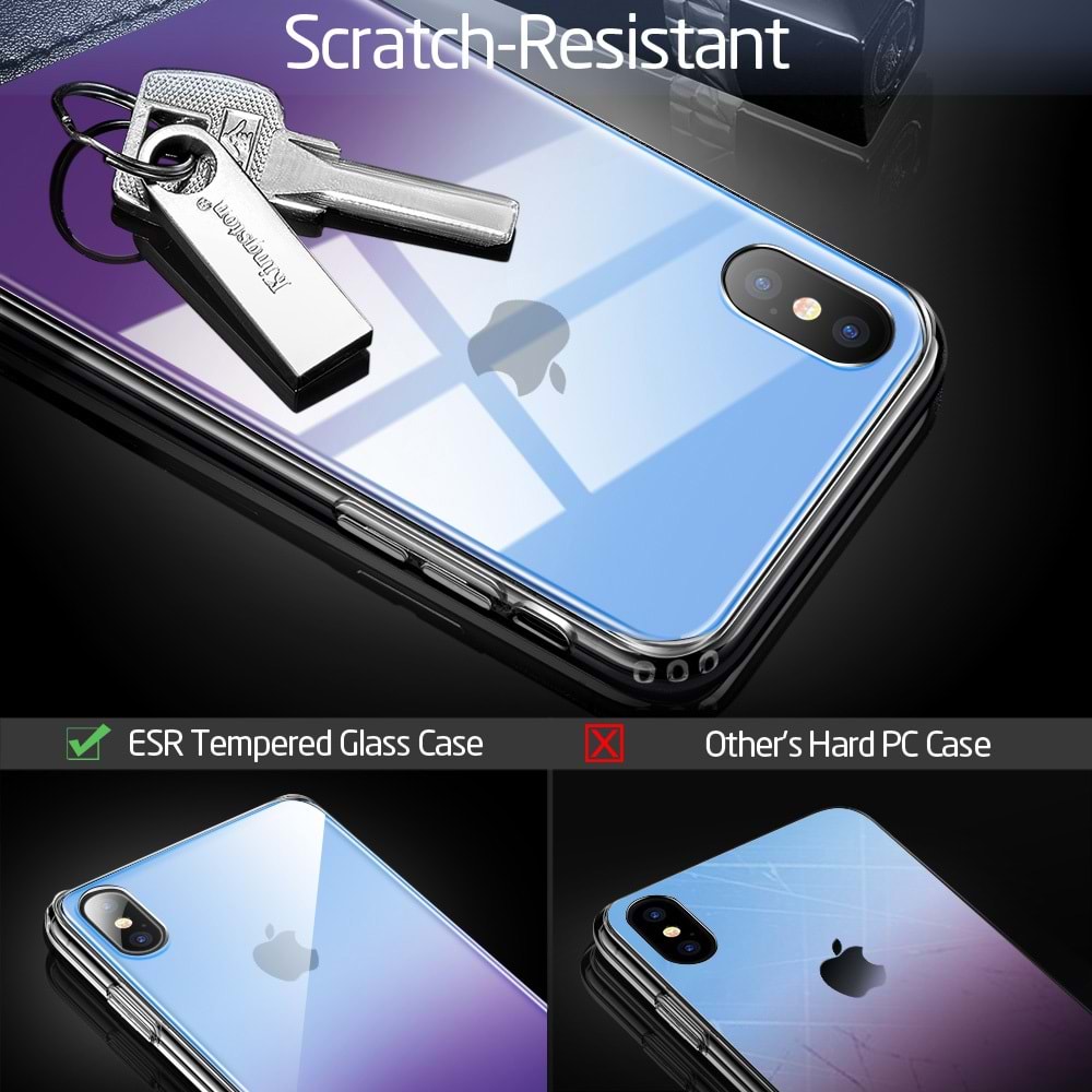 ESR iPhone XS Max Kılıf, Glass Back Case,Purple+Blue