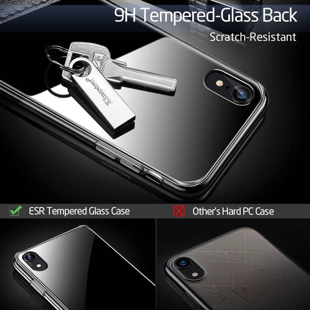 ESR iPhone XR Kılıf, Glass Back Case,Black