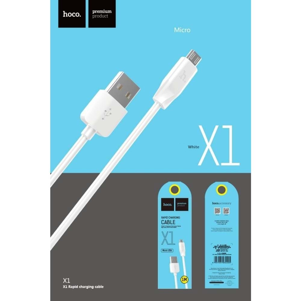 Hoco X1 Micro USB Veri Aktarım ve Hızlı Şarj Kablosu 1M Beyaz