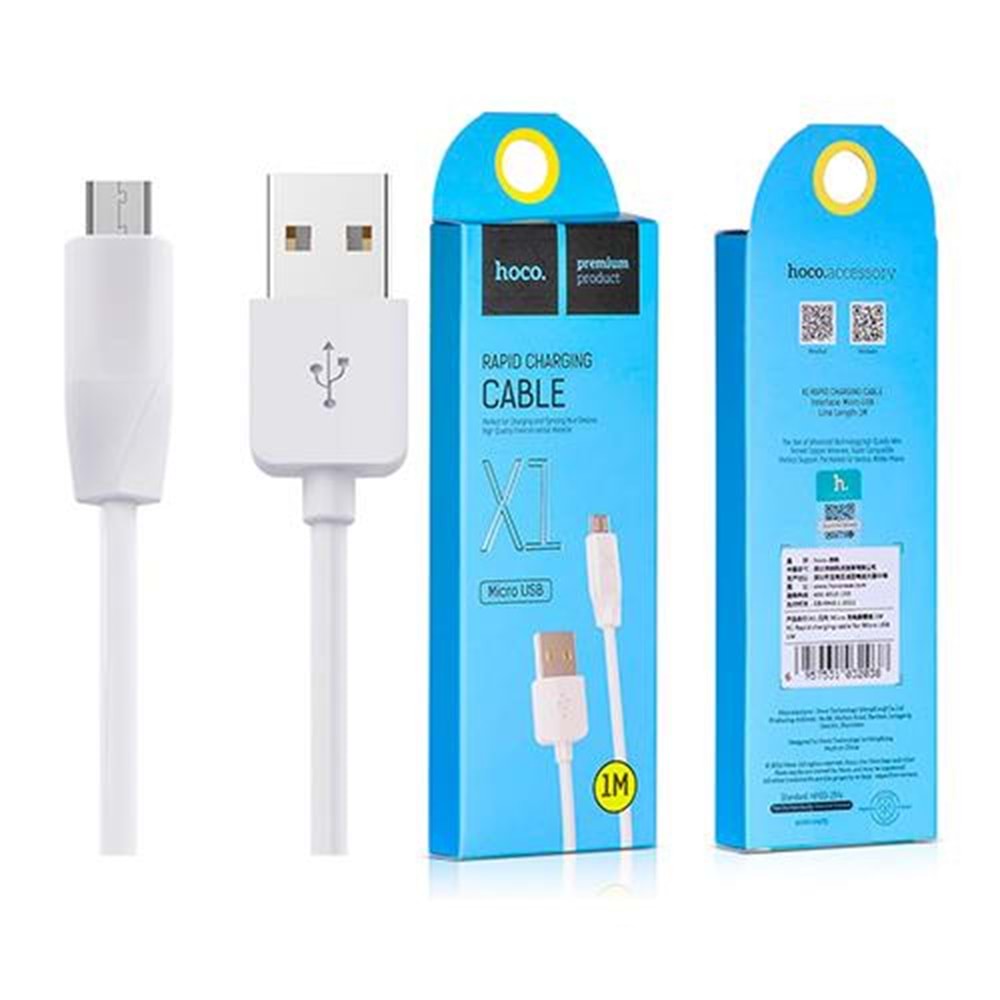 Hoco X1 Micro USB Veri Aktarım ve Hızlı Şarj Kablosu 1M Beyaz