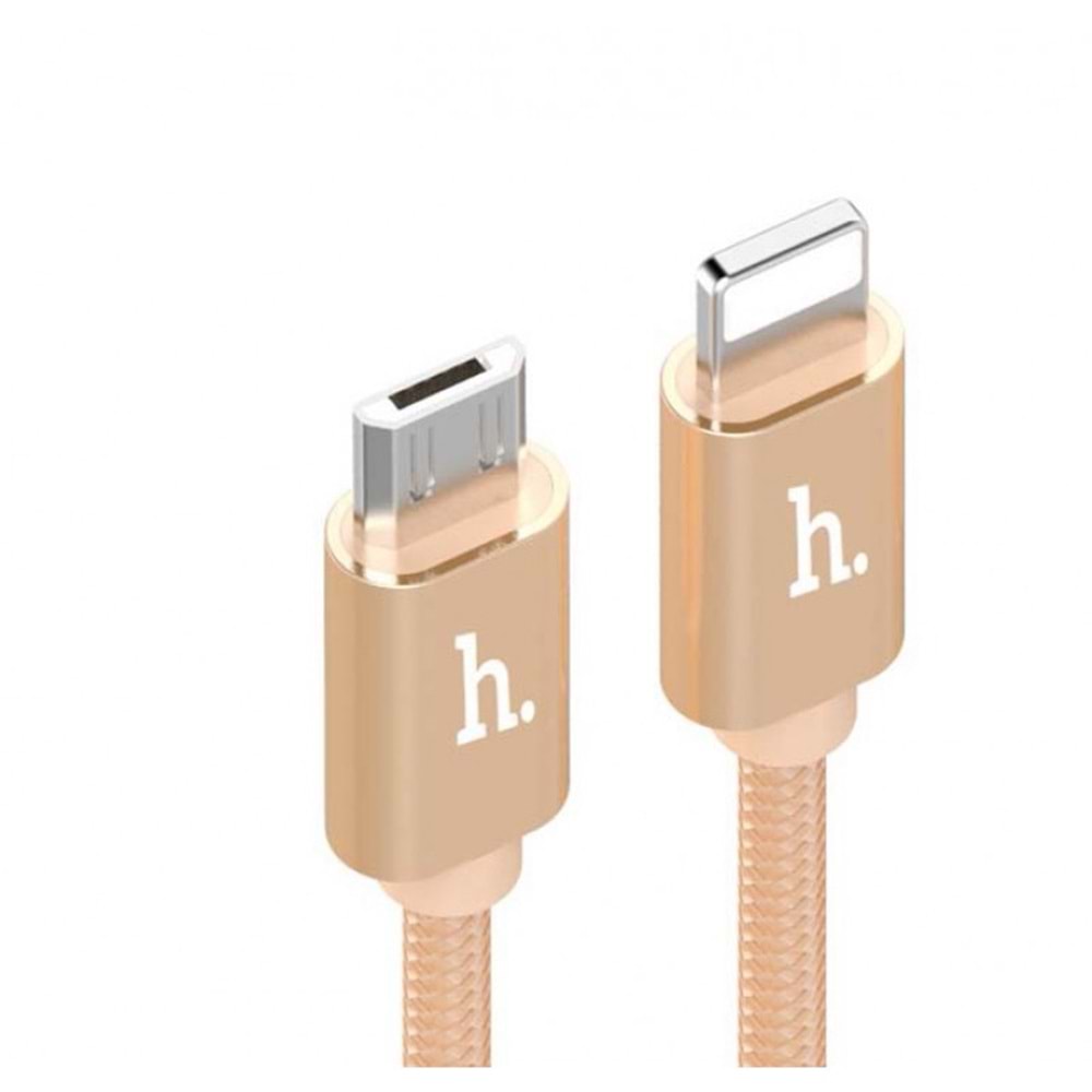 Hoco X2 Micro USB +iPhone (8pin) 2'li Hızlı Şarj ve Veri Aktarım Kablo Gold 1M