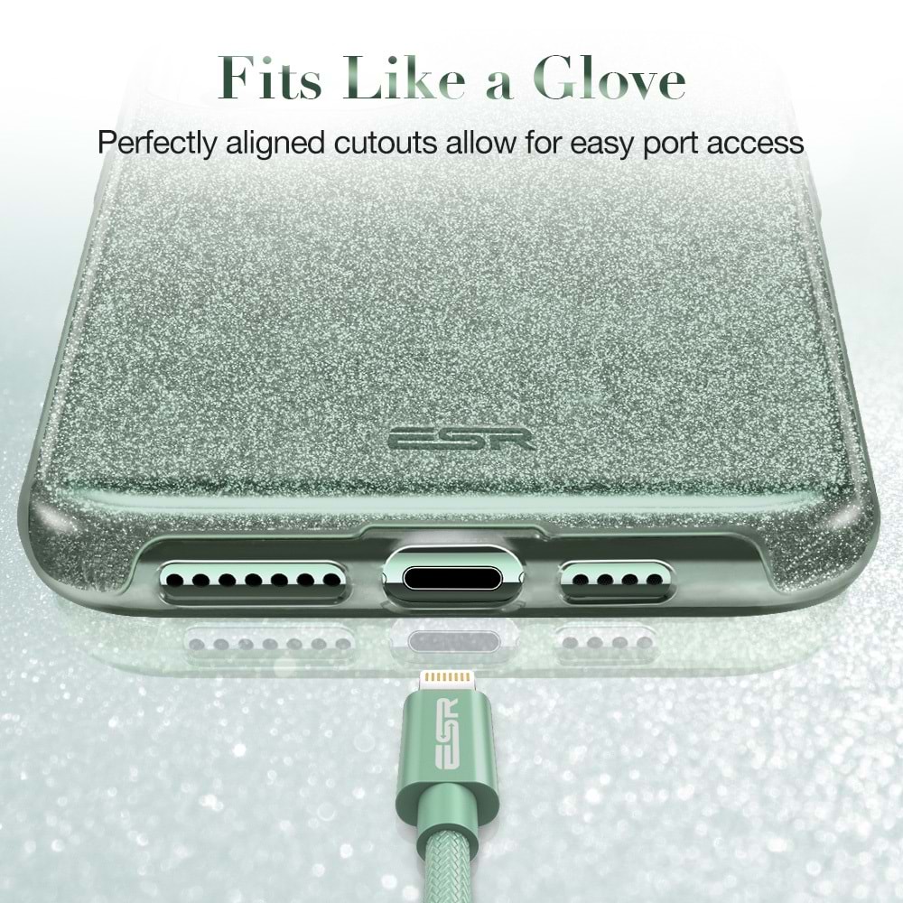ESR iPhone 11 Pro Kılıf,Makeup Glitter,Pine Green