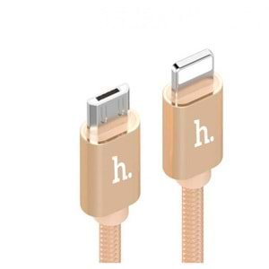 Hoco X2 Micro USB +iPhone (8pin) 2'li Hızlı Şarj ve Veri Aktarım Kablo Gold 1M